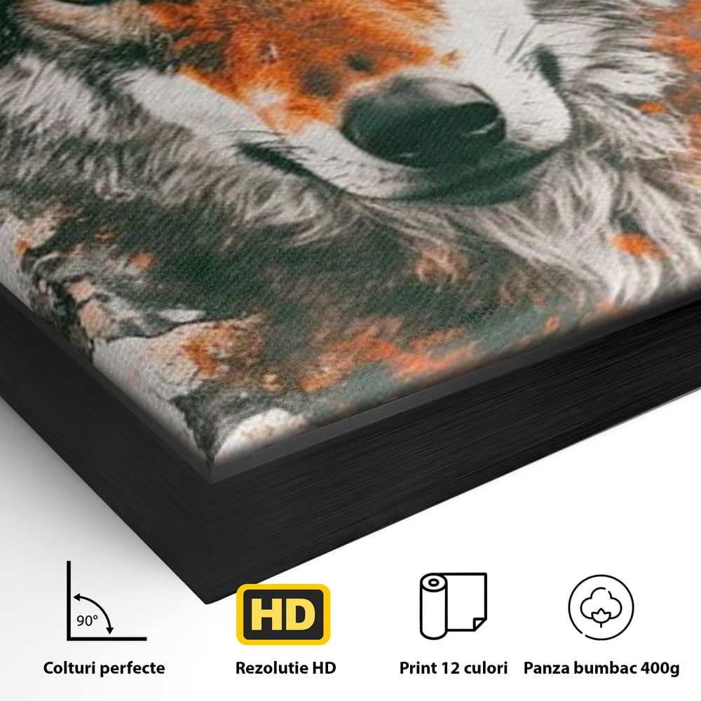 Tablou Canvas Premium, LuxCanva® M1469, Focul Interior, Lup, Portret, Animal, Salbatic, Privire, Ochi, Foc, Spirit, Intens, Pictura, Abstract, Birou, Living, Camera Copil