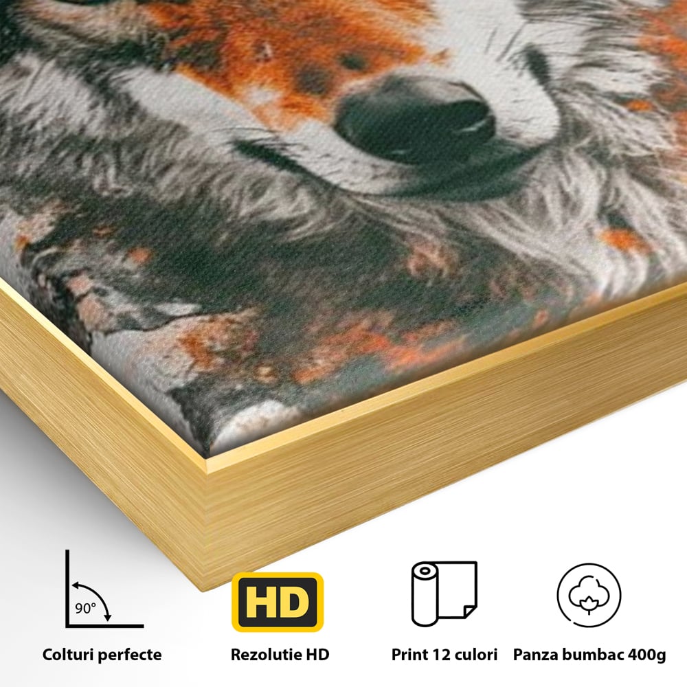 Tablou Canvas Premium, LuxCanva® M1469, Focul Interior, Lup, Portret, Animal, Salbatic, Privire, Ochi, Foc, Spirit, Intens, Pictura, Abstract, Birou, Living, Camera Copil