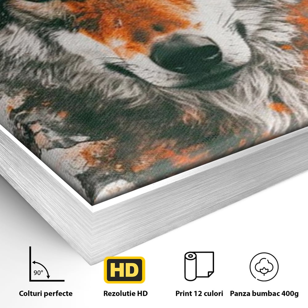 Tablou Canvas Premium, LuxCanva® M1469, Focul Interior, Lup, Portret, Animal, Salbatic, Privire, Ochi, Foc, Spirit, Intens, Pictura, Abstract, Birou, Living, Camera Copil