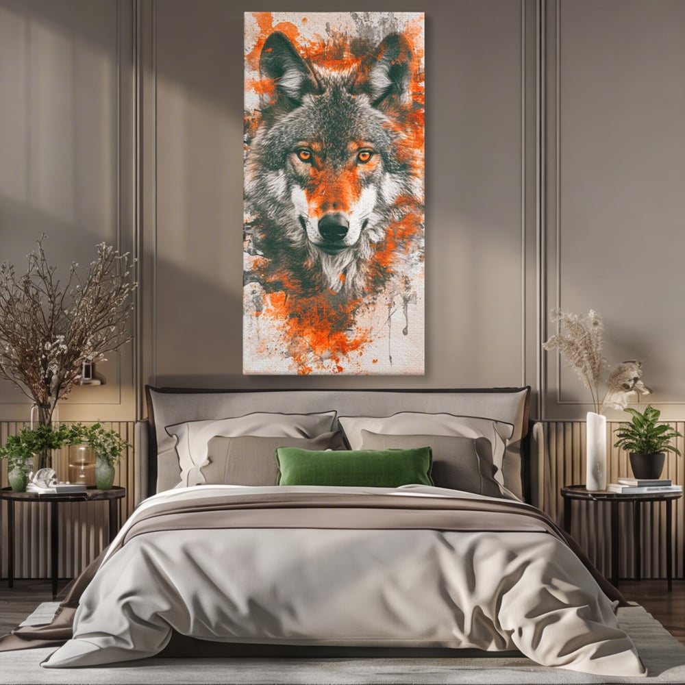 Tablou Canvas Premium, LuxCanva® M1469, Focul Interior, Lup, Portret, Animal, Salbatic, Privire, Ochi, Foc, Spirit, Intens, Pictura, Abstract, Birou, Living, Camera Copil