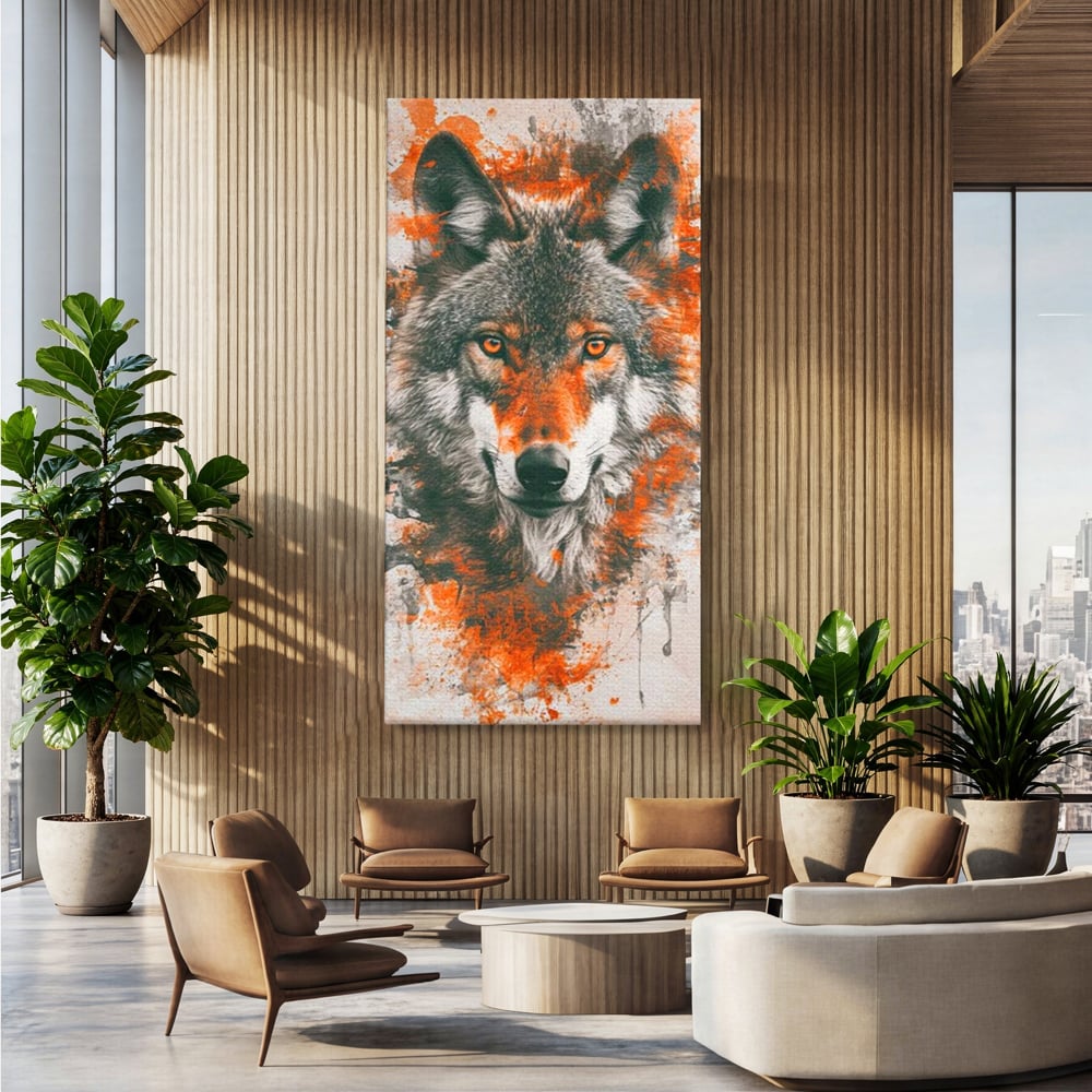 Tablou Canvas Premium, LuxCanva® M1469, Focul Interior, Lup, Portret, Animal, Salbatic, Privire, Ochi, Foc, Spirit, Intens, Pictura, Abstract, Birou, Living, Camera Copil