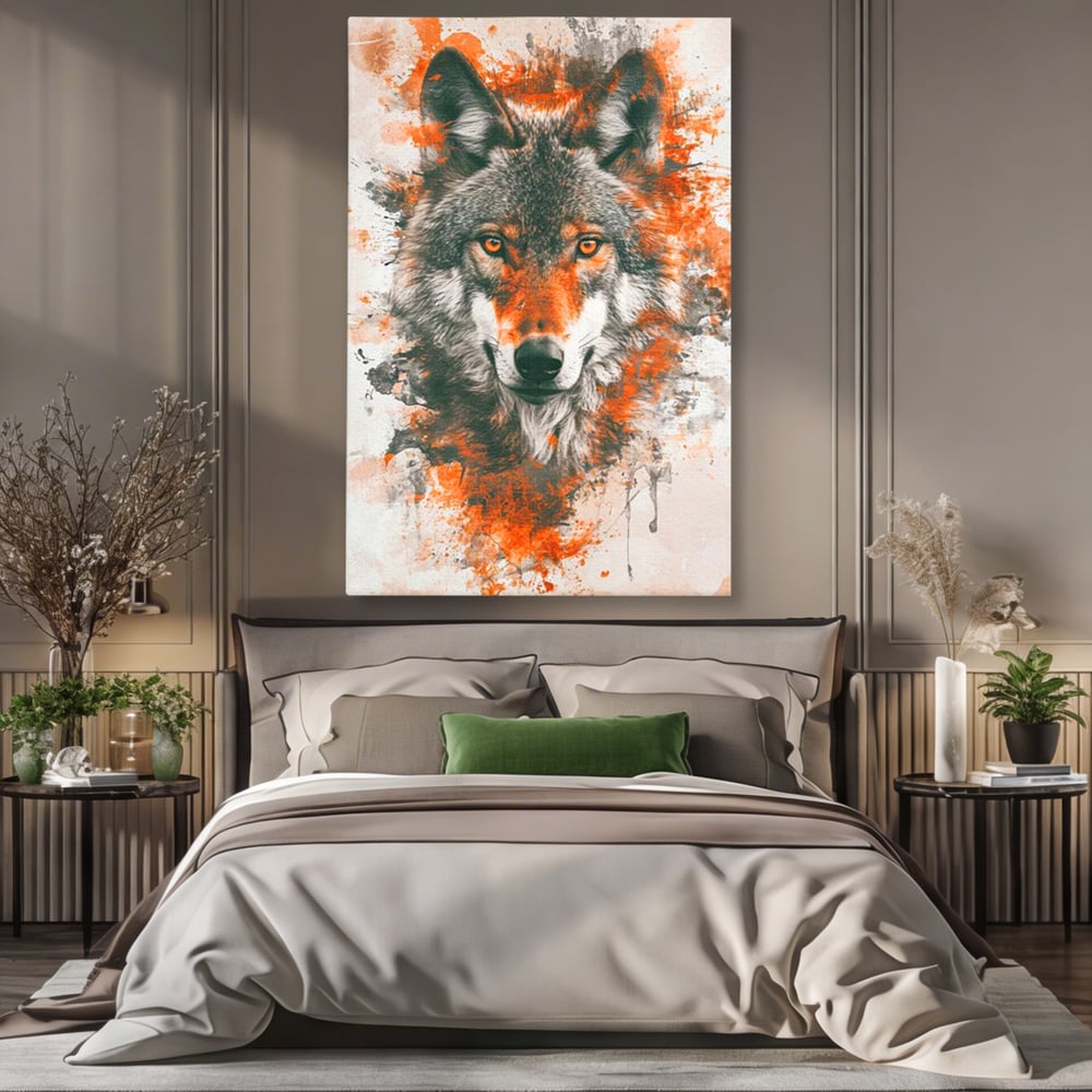 Tablou Canvas Premium, LuxCanva® M1469, Focul Interior, Lup, Portret, Animal, Salbatic, Privire, Ochi, Foc, Spirit, Intens, Pictura, Abstract, Birou, Living, Camera Copil