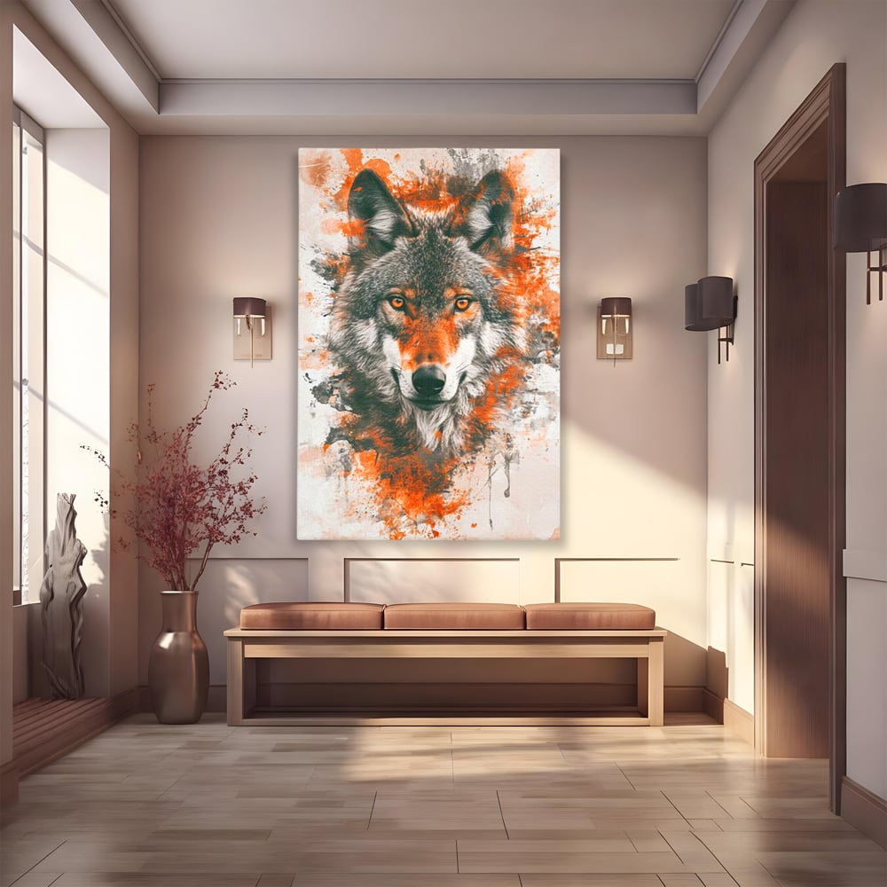 Tablou Canvas Premium, LuxCanva® M1469, Focul Interior, Lup, Portret, Animal, Salbatic, Privire, Ochi, Foc, Spirit, Intens, Pictura, Abstract, Birou, Living, Camera Copil