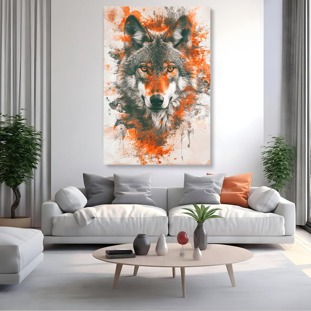 Tablou Canvas Premium, LuxCanva® M1469, Focul Interior, Lup, Portret, Animal, Salbatic, Privire, Ochi, Foc, Spirit, Intens, Pictura, Abstract, Birou, Living, Camera Copil