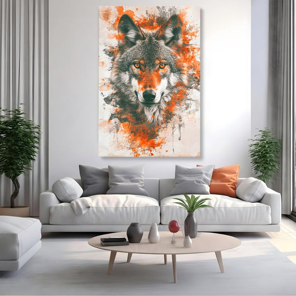 Tablou Canvas Premium, LuxCanva® M1469, Focul Interior, Lup, Portret, Animal, Salbatic, Privire, Ochi, Foc, Spirit, Intens, Pictura, Abstract, Birou, Living, Camera Copil