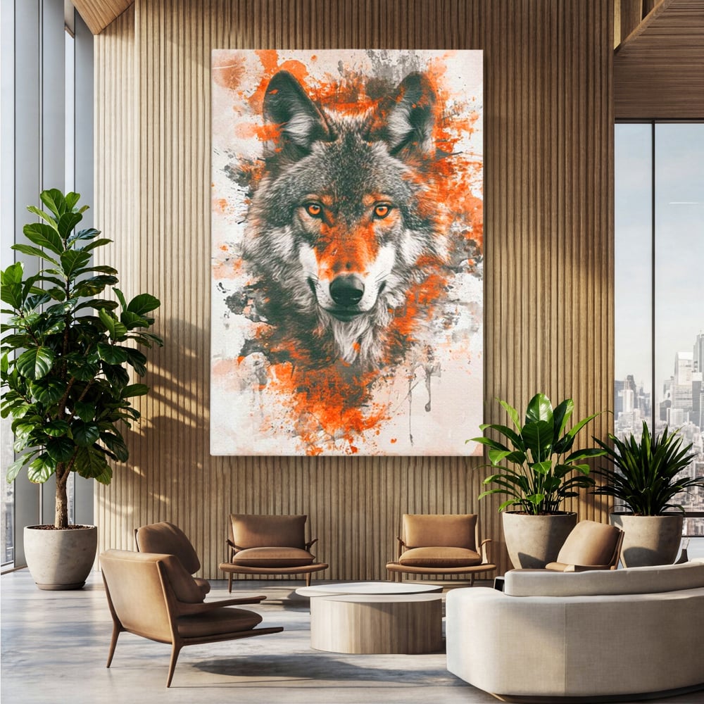 Tablou Canvas Premium, LuxCanva® M1469, Focul Interior, Lup, Portret, Animal, Salbatic, Privire, Ochi, Foc, Spirit, Intens, Pictura, Abstract, Birou, Living, Camera Copil