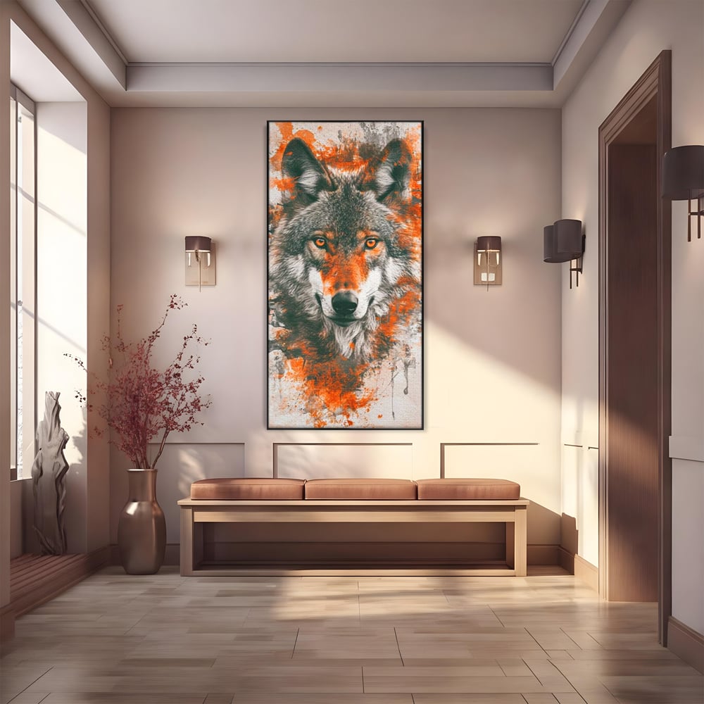 Tablou Canvas Premium, LuxCanva® M1469, Focul Interior, Lup, Portret, Animal, Salbatic, Privire, Ochi, Foc, Spirit, Intens, Pictura, Abstract, Birou, Living, Camera Copil