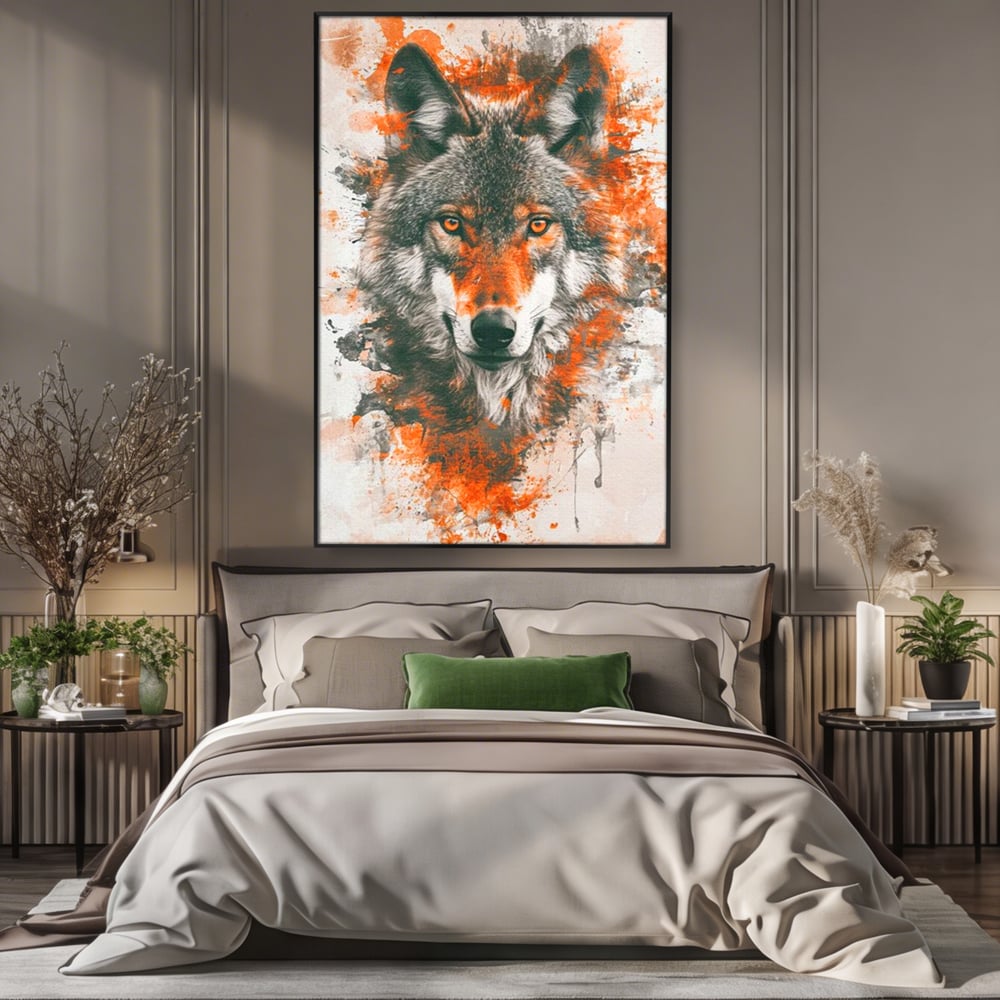 Tablou Canvas Premium, LuxCanva® M1469, Focul Interior, Lup, Portret, Animal, Salbatic, Privire, Ochi, Foc, Spirit, Intens, Pictura, Abstract, Birou, Living, Camera Copil