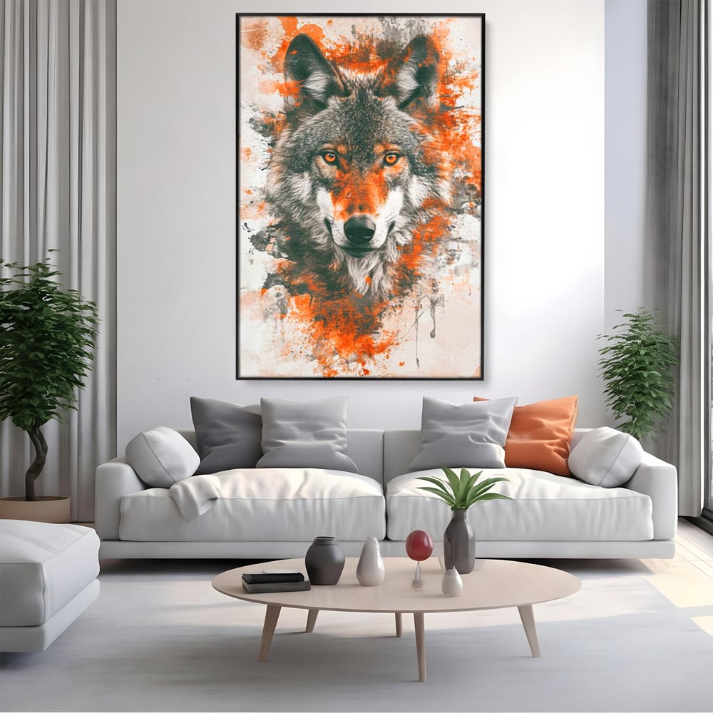 Tablou Canvas Premium, LuxCanva® M1469, Focul Interior, Lup, Portret, Animal, Salbatic, Privire, Ochi, Foc, Spirit, Intens, Pictura, Abstract, Birou, Living, Camera Copil