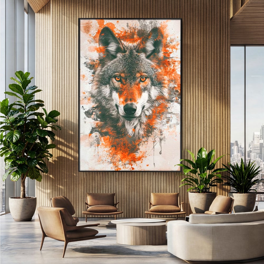 Tablou Canvas Premium, LuxCanva® M1469, Focul Interior, Lup, Portret, Animal, Salbatic, Privire, Ochi, Foc, Spirit, Intens, Pictura, Abstract, Birou, Living, Camera Copil
