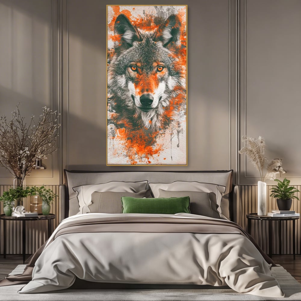 Tablou Canvas Premium, LuxCanva® M1469, Focul Interior, Lup, Portret, Animal, Salbatic, Privire, Ochi, Foc, Spirit, Intens, Pictura, Abstract, Birou, Living, Camera Copil