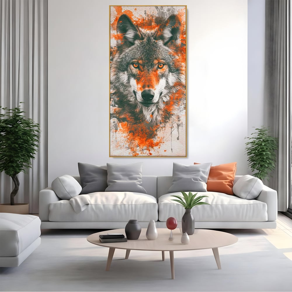 Tablou Canvas Premium, LuxCanva® M1469, Focul Interior, Lup, Portret, Animal, Salbatic, Privire, Ochi, Foc, Spirit, Intens, Pictura, Abstract, Birou, Living, Camera Copil