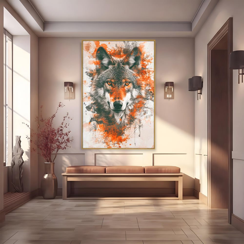Tablou Canvas Premium, LuxCanva® M1469, Focul Interior, Lup, Portret, Animal, Salbatic, Privire, Ochi, Foc, Spirit, Intens, Pictura, Abstract, Birou, Living, Camera Copil