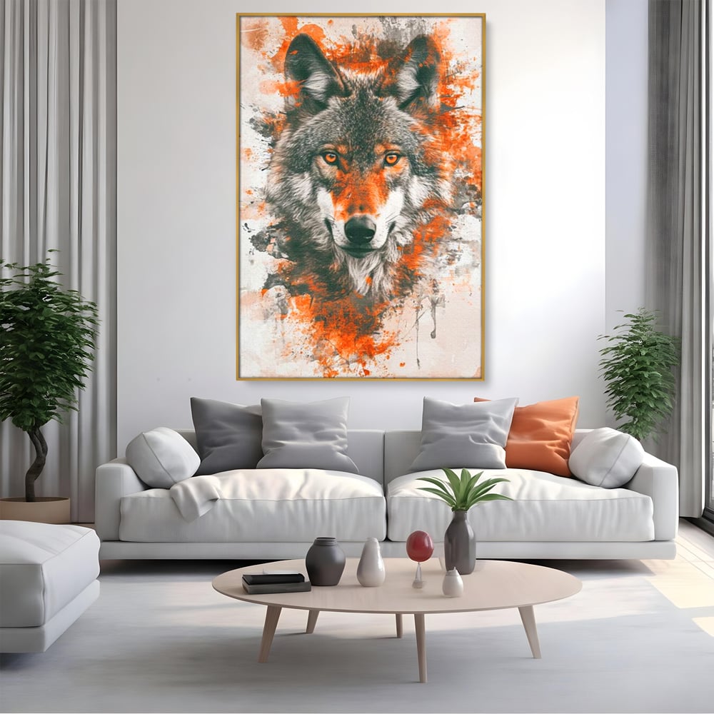 Tablou Canvas Premium, LuxCanva® M1469, Focul Interior, Lup, Portret, Animal, Salbatic, Privire, Ochi, Foc, Spirit, Intens, Pictura, Abstract, Birou, Living, Camera Copil