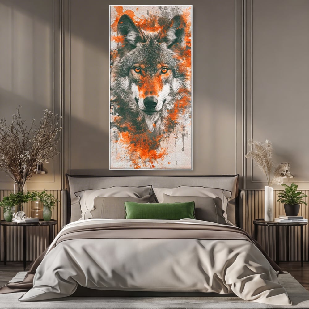 Tablou Canvas Premium, LuxCanva® M1469, Focul Interior, Lup, Portret, Animal, Salbatic, Privire, Ochi, Foc, Spirit, Intens, Pictura, Abstract, Birou, Living, Camera Copil
