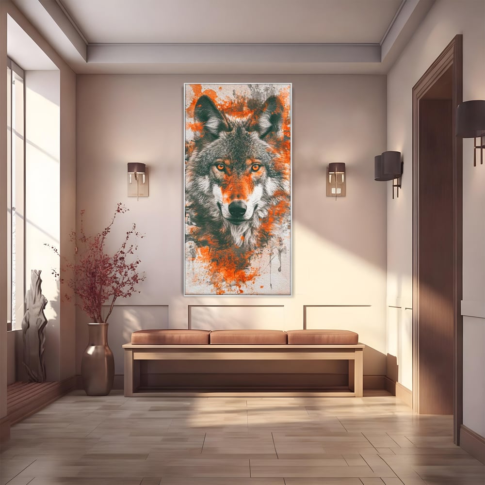 Tablou Canvas Premium, LuxCanva® M1469, Focul Interior, Lup, Portret, Animal, Salbatic, Privire, Ochi, Foc, Spirit, Intens, Pictura, Abstract, Birou, Living, Camera Copil