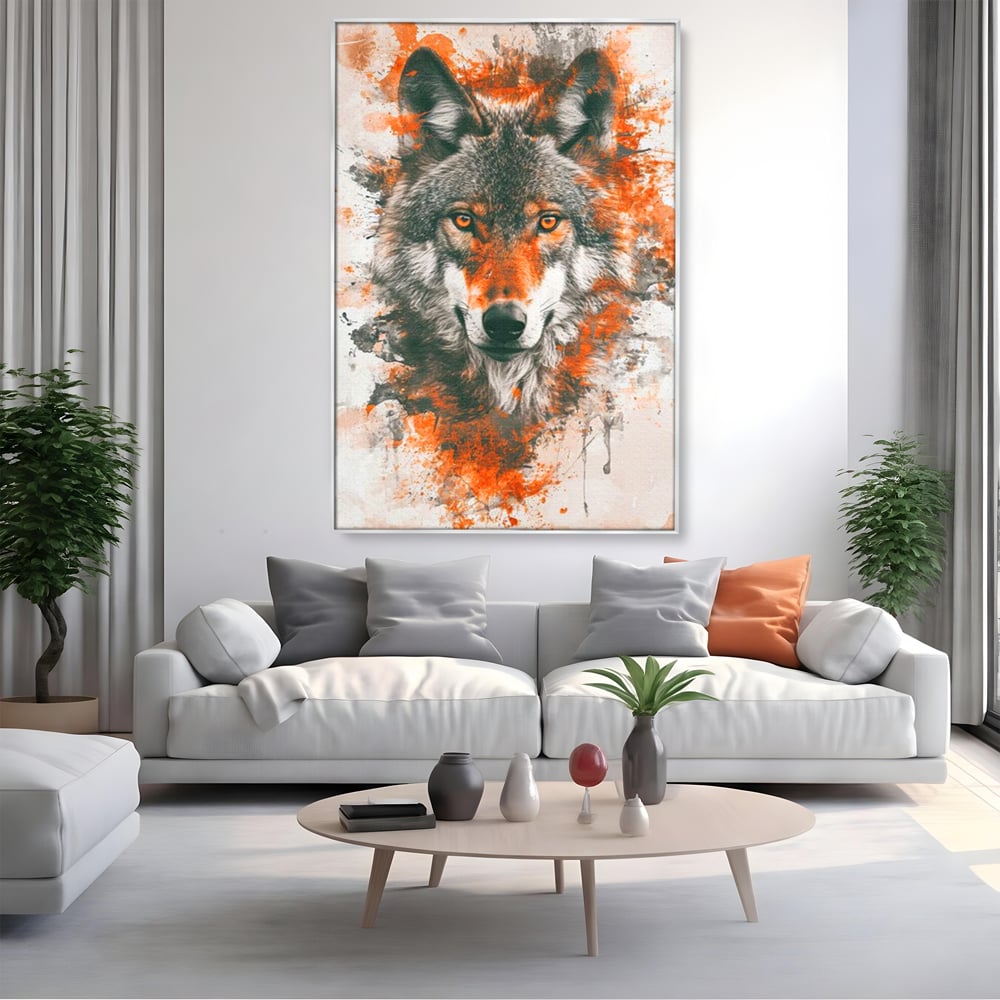 Tablou Canvas Premium, LuxCanva® M1469, Focul Interior, Lup, Portret, Animal, Salbatic, Privire, Ochi, Foc, Spirit, Intens, Pictura, Abstract, Birou, Living, Camera Copil