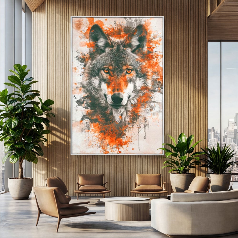 Tablou Canvas Premium, LuxCanva® M1469, Focul Interior, Lup, Portret, Animal, Salbatic, Privire, Ochi, Foc, Spirit, Intens, Pictura, Abstract, Birou, Living, Camera Copil