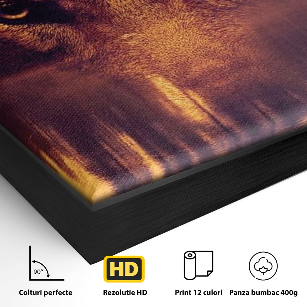 Tablou Canvas Premium, LuxCanva® M1470, Spiritul Padurii, Ochi, Privire, Gardian, Padure, Lac, Apus, Reflexie, Codru, Mister, Natura, Birou, Living, Camera Copil