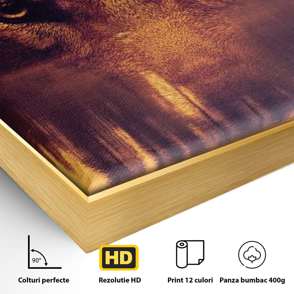 Tablou Canvas Premium, LuxCanva® M1470, Spiritul Padurii, Ochi, Privire, Gardian, Padure, Lac, Apus, Reflexie, Codru, Mister, Natura, Birou, Living, Camera Copil