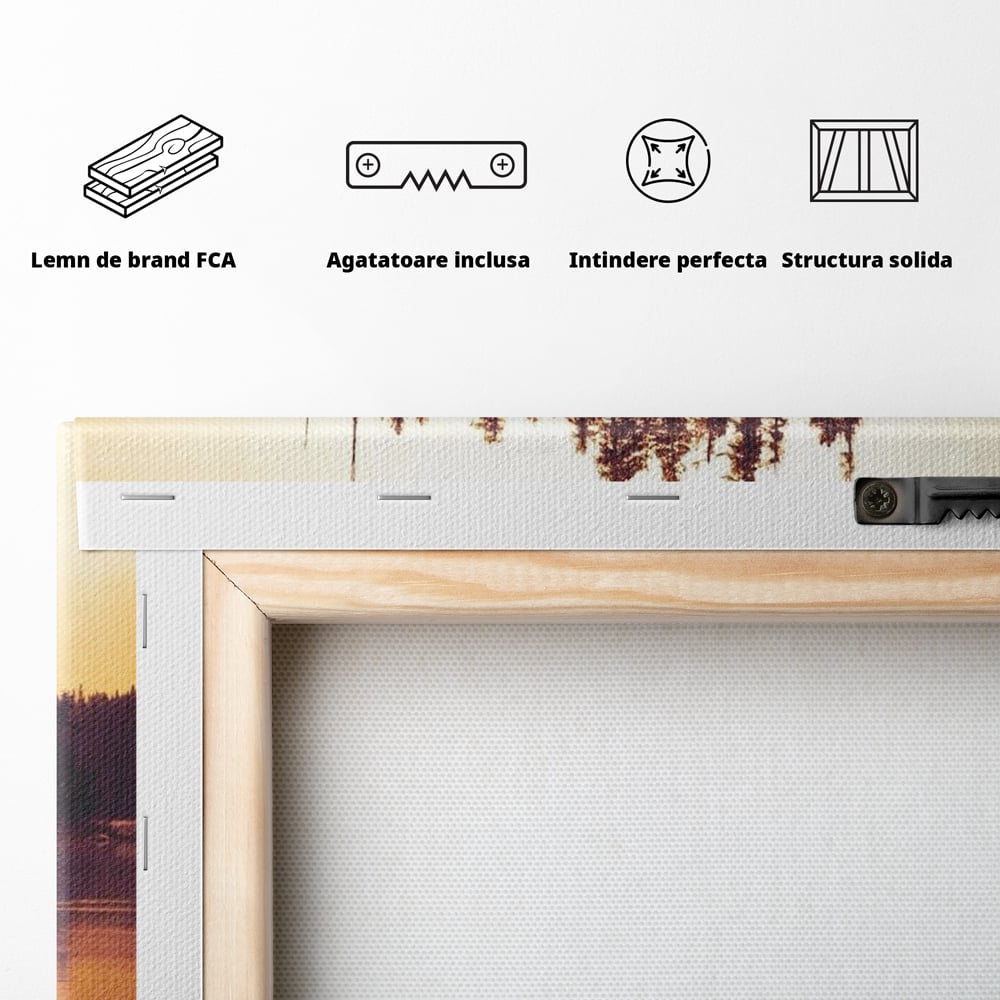 Tablou Canvas Premium, LuxCanva® M1470, Spiritul Padurii, Ochi, Privire, Gardian, Padure, Lac, Apus, Reflexie, Codru, Mister, Natura, Birou, Living, Camera Copil