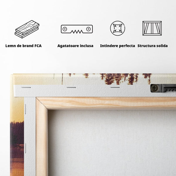 Tablou Canvas Premium, LuxCanva® M1470, Spiritul Padurii, Ochi, Privire, Gardian, Padure, Lac, Apus, Reflexie, Codru, Mister, Natura, Birou, Living, Camera Copil
