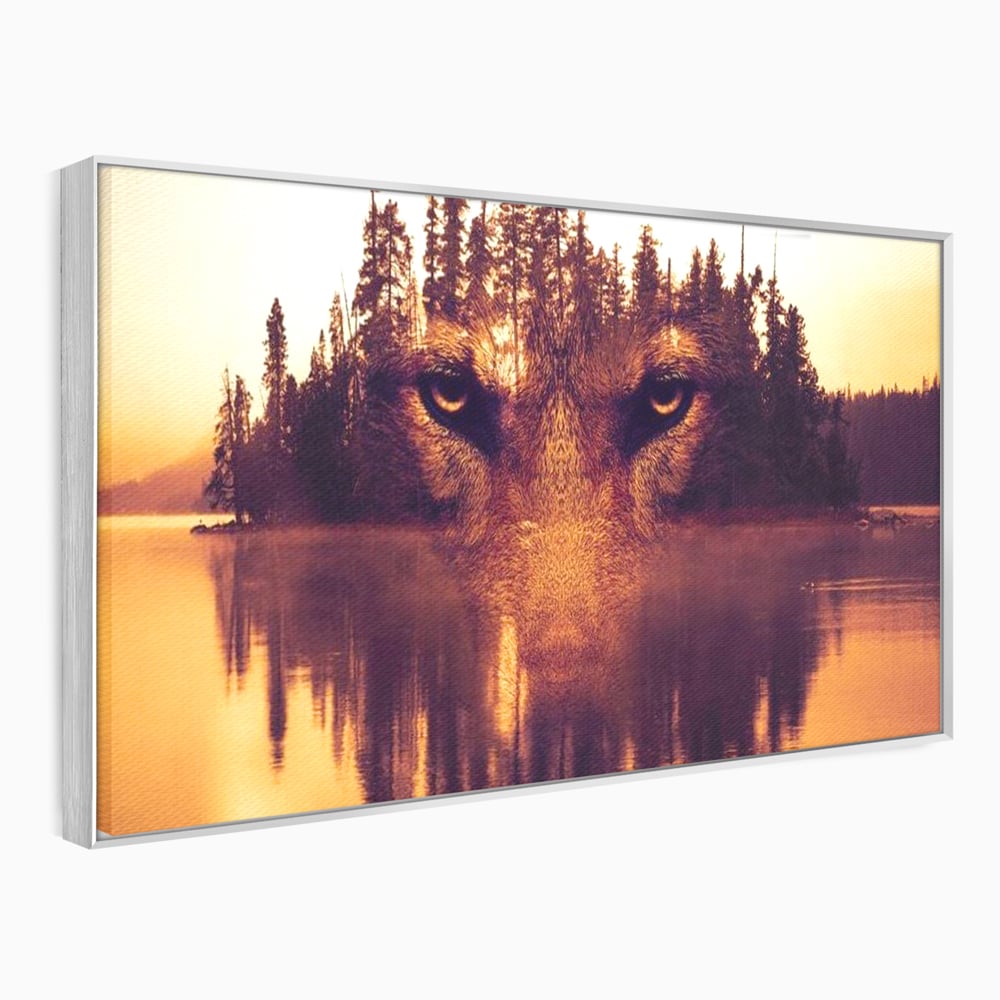 Tablou Canvas Premium, LuxCanva® M1470, Spiritul Padurii, Ochi, Privire, Gardian, Padure, Lac, Apus, Reflexie, Codru, Mister, Natura, Birou, Living, Camera Copil