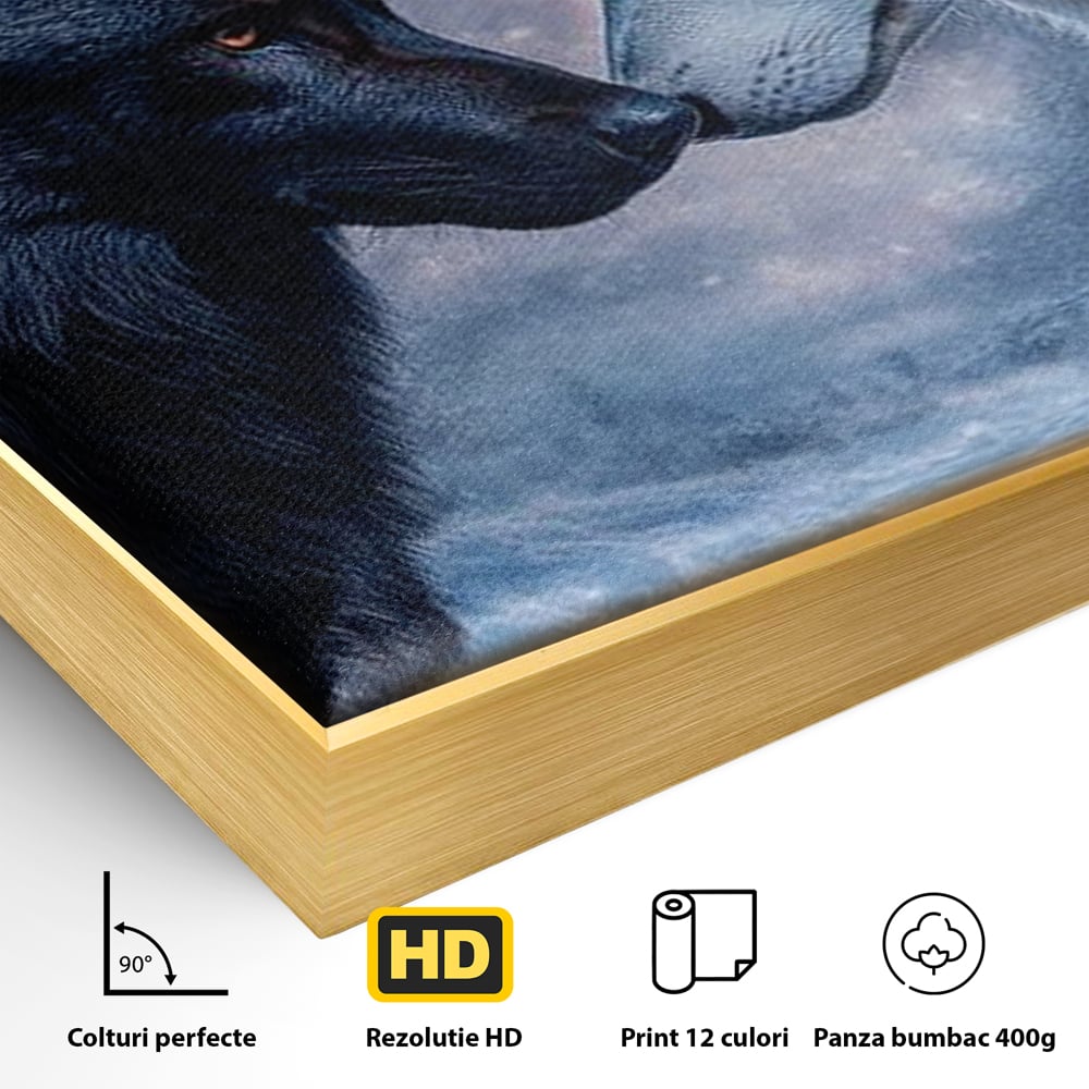 Leinwandbilder Premium, LuxCanva® M1471, Für immer zusammen, Paar, Liebe, Schicksal, Wölfe, Schwarz und Weiß, Nacht, Dämmerung, Schnee, Schnee, Schnee, Geschichte, Straße, Büro, Wohnen, Kinderzimmer