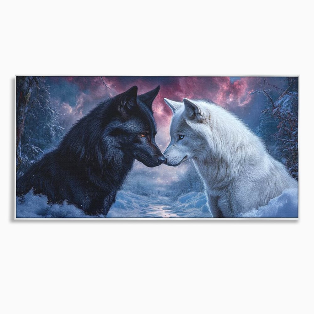 Leinwandbilder Premium, LuxCanva® M1471, Für immer zusammen, Paar, Liebe, Schicksal, Wölfe, Schwarz und Weiß, Nacht, Dämmerung, Schnee, Schnee, Schnee, Geschichte, Straße, Büro, Wohnen, Kinderzimmer