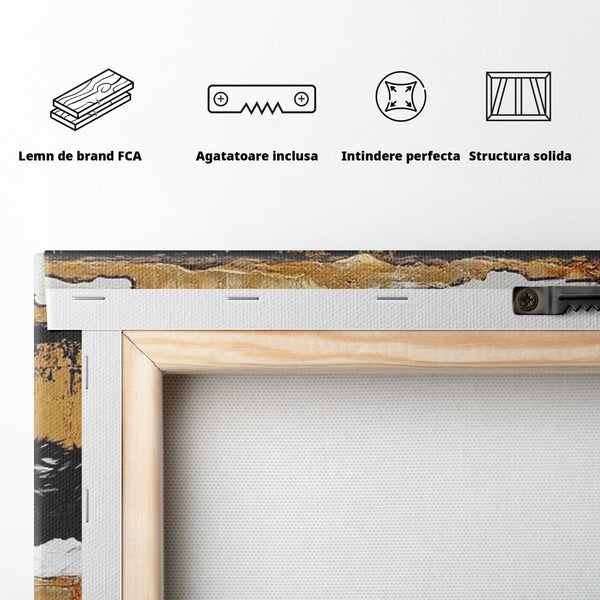 Leinwand Premium Canvas Wandbilder, LuxCanva® M1472, Treffen der Extreme, Wölfe, Paar, Gold, Kontrast, Verbindung, Harmonie, Rahmen, Schwarz-Weiß, Balance, Büro, Wohnen, Kinderzimmer