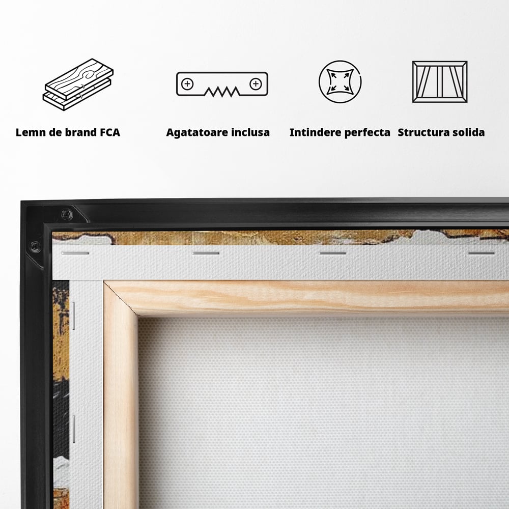 Leinwand Premium Canvas Wandbilder, LuxCanva® M1472, Treffen der Extreme, Wölfe, Paar, Gold, Kontrast, Verbindung, Harmonie, Rahmen, Schwarz-Weiß, Balance, Büro, Wohnen, Kinderzimmer