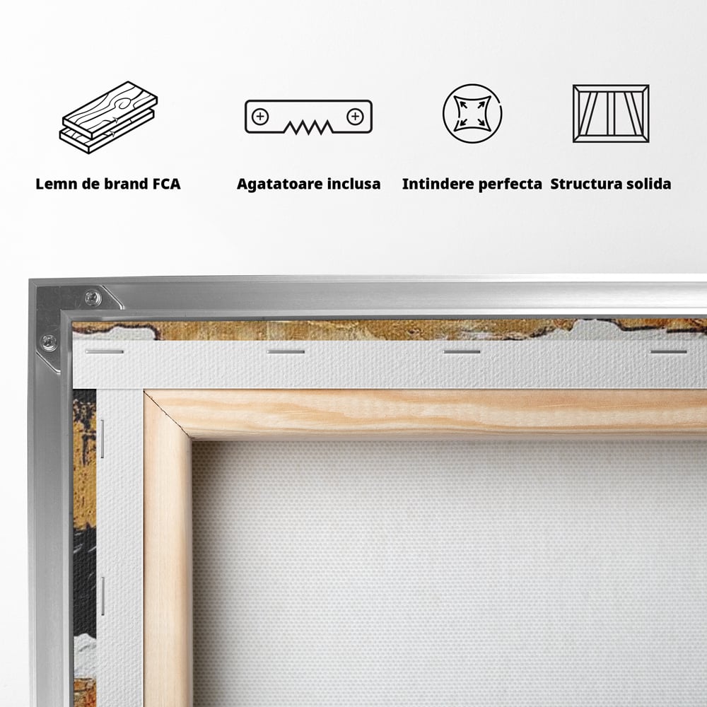 Leinwand Premium Canvas Wandbilder, LuxCanva® M1472, Treffen der Extreme, Wölfe, Paar, Gold, Kontrast, Verbindung, Harmonie, Rahmen, Schwarz-Weiß, Balance, Büro, Wohnen, Kinderzimmer