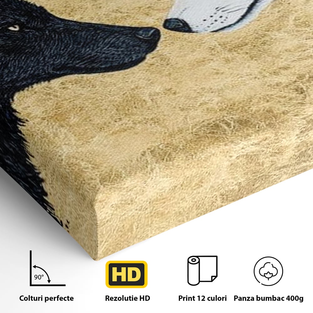 Leinwand Premium Canvas Wandkunst, LuxCanva® M1473, Unter Ahornblättern, Abstrakt, Symmetrie, Spiegel, Wölfe, Paar, Blätter, Golden, Link, Ahorn, Symbolisch, Büro, Wohnen, Kinderzimmer