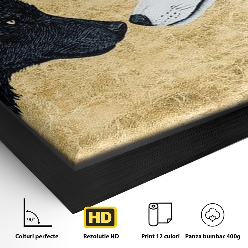 Leinwand Premium Canvas Wandkunst, LuxCanva® M1473, Unter Ahornblättern, Abstrakt, Symmetrie, Spiegel, Wölfe, Paar, Blätter, Golden, Link, Ahorn, Symbolisch, Büro, Wohnen, Kinderzimmer