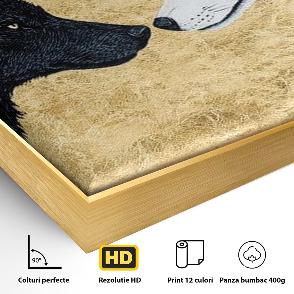 Leinwand Premium Canvas Wandkunst, LuxCanva® M1473, Unter Ahornblättern, Abstrakt, Symmetrie, Spiegel, Wölfe, Paar, Blätter, Golden, Link, Ahorn, Symbolisch, Büro, Wohnen, Kinderzimmer