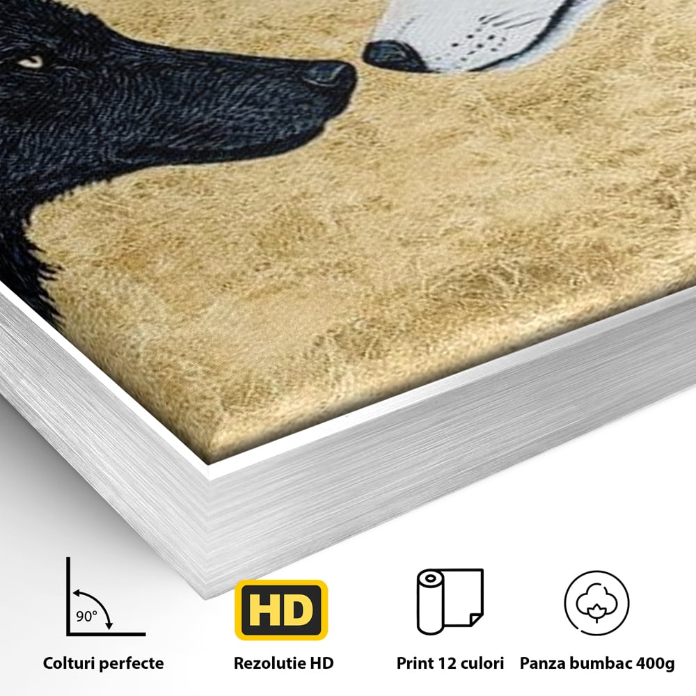 Leinwand Premium Canvas Wandkunst, LuxCanva® M1473, Unter Ahornblättern, Abstrakt, Symmetrie, Spiegel, Wölfe, Paar, Blätter, Golden, Link, Ahorn, Symbolisch, Büro, Wohnen, Kinderzimmer