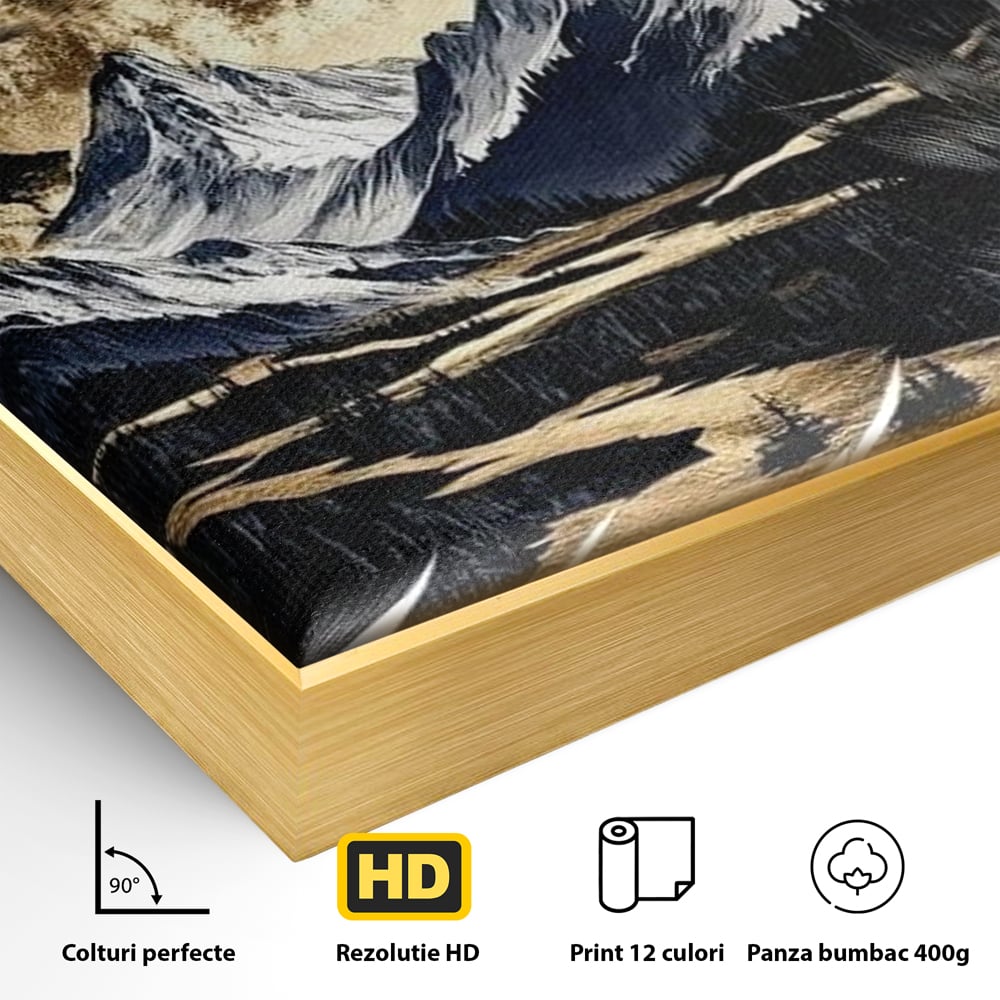 Leinwand Wandkunst Canvas Premium, LuxCanva® M1474, Ruf der Berge, Ruf der Berge, Schrei, Zähne, Zähne, schrill, Wolf, Berge, Landschaft, Dominant, Wild, Natur, Auto, Quadrat, Büro, Wohnzimmer, Kinderzimmer
