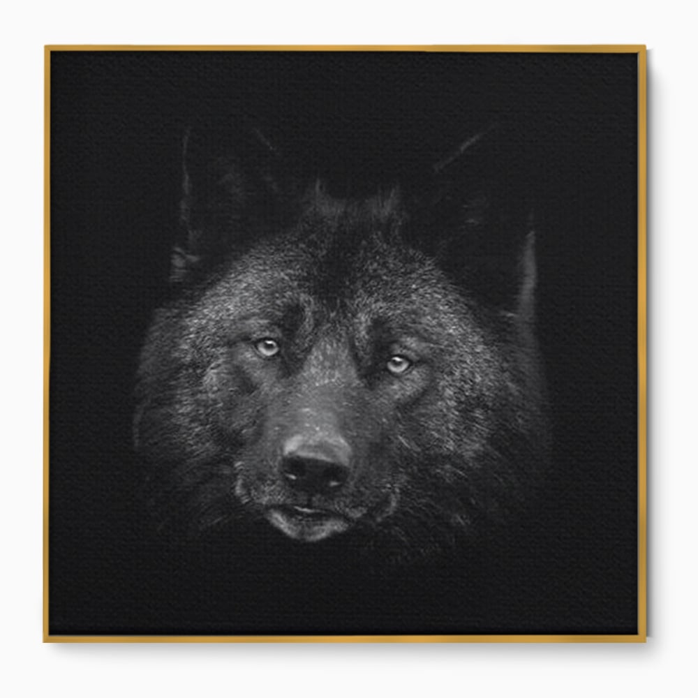 Tablou Canvas Premium, LuxCanva® M1475, Ascuns in Noapte, Lup, Portret, Umbra, Alb si Negru, Abis, Intuneric, Instinct, Vigilent, Vanator, Birou, Living, Camera Copil