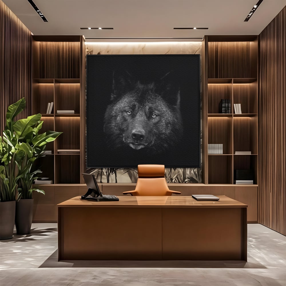 Tablou Canvas Premium, LuxCanva® M1475, Ascuns in Noapte, Lup, Portret, Umbra, Alb si Negru, Abis, Intuneric, Instinct, Vigilent, Vanator, Birou, Living, Camera Copil