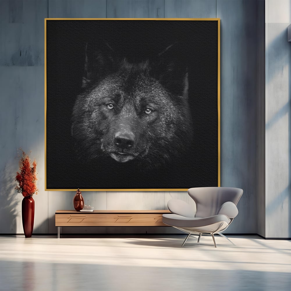Tablou Canvas Premium, LuxCanva® M1475, Ascuns in Noapte, Lup, Portret, Umbra, Alb si Negru, Abis, Intuneric, Instinct, Vigilent, Vanator, Birou, Living, Camera Copil