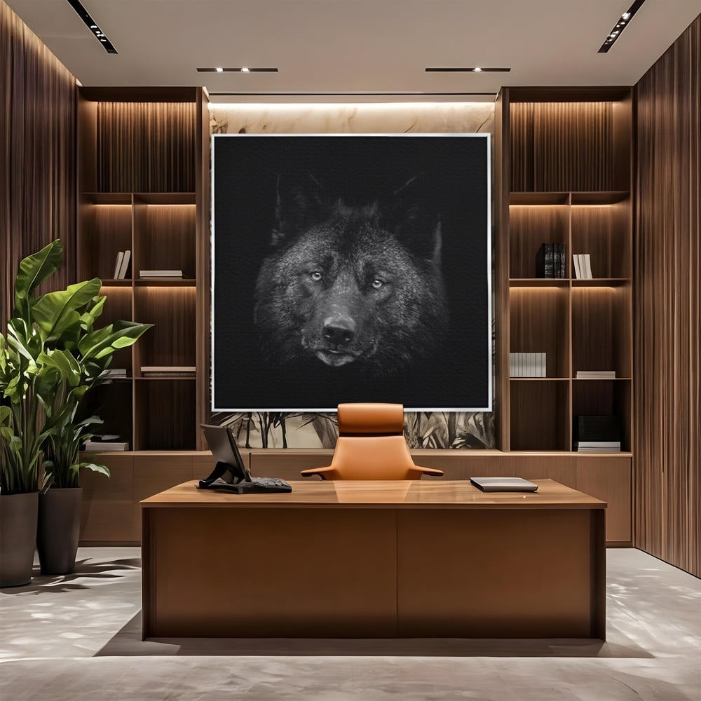 Tablou Canvas Premium, LuxCanva® M1475, Ascuns in Noapte, Lup, Portret, Umbra, Alb si Negru, Abis, Intuneric, Instinct, Vigilent, Vanator, Birou, Living, Camera Copil