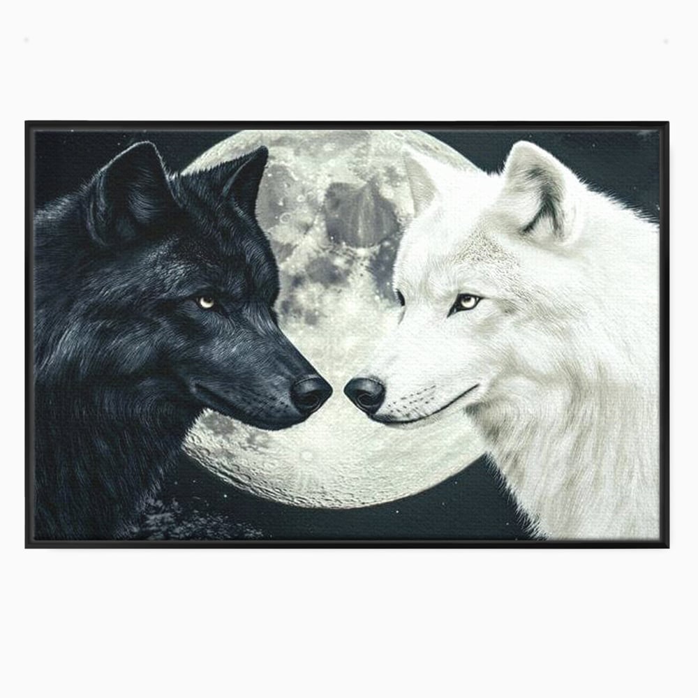 Tablou Canvas Premium, LuxCanva® M1476, Uniune sub Luna, Luna Plina, Stele, Noapte, Lupi, Pereche, Legatura, Impreuna, Destin, Contrast, Dualitate, Birou, Living, Camera Copil