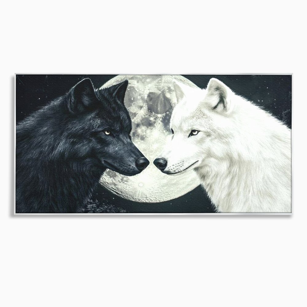 Tablou Canvas Premium, LuxCanva® M1476, Uniune sub Luna, Luna Plina, Stele, Noapte, Lupi, Pereche, Legatura, Impreuna, Destin, Contrast, Dualitate, Birou, Living, Camera Copil