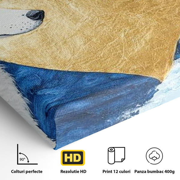 Tablou Canvas Premium, LuxCanva® M1477, O Inima de Aur, Lupi, Animale, Salbaticie, Arctic, Iubire, Uniune, Auriu, Pereche, Alb si Negru, Birou, Living, Camera Copil