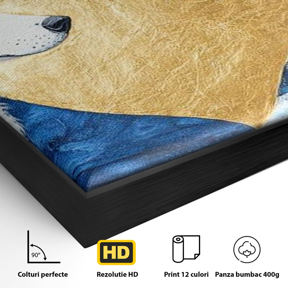 Tablou Canvas Premium, LuxCanva® M1477, O Inima de Aur, Lupi, Animale, Salbaticie, Arctic, Iubire, Uniune, Auriu, Pereche, Alb si Negru, Birou, Living, Camera Copil
