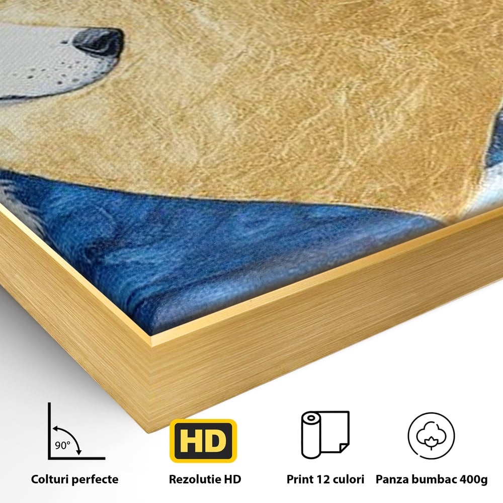 Tablou Canvas Premium, LuxCanva® M1477, O Inima de Aur, Lupi, Animale, Salbaticie, Arctic, Iubire, Uniune, Auriu, Pereche, Alb si Negru, Birou, Living, Camera Copil