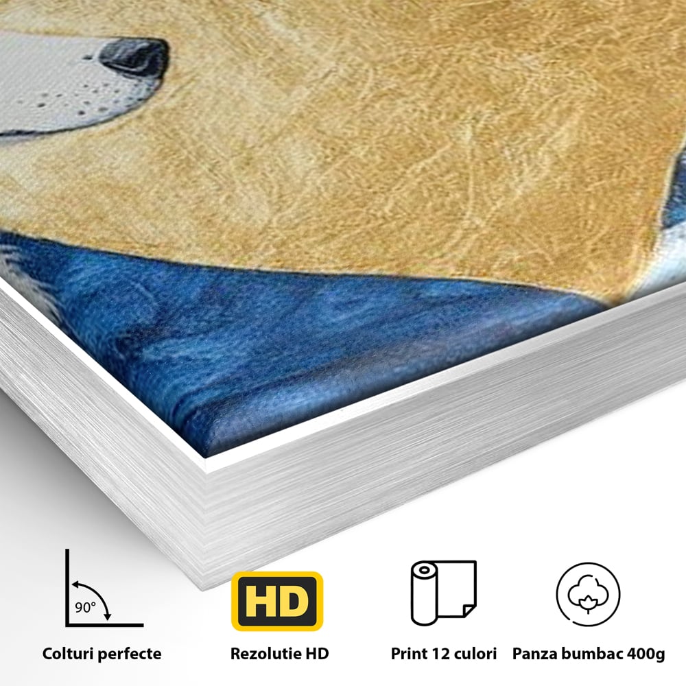 Tablou Canvas Premium, LuxCanva® M1477, O Inima de Aur, Lupi, Animale, Salbaticie, Arctic, Iubire, Uniune, Auriu, Pereche, Alb si Negru, Birou, Living, Camera Copil