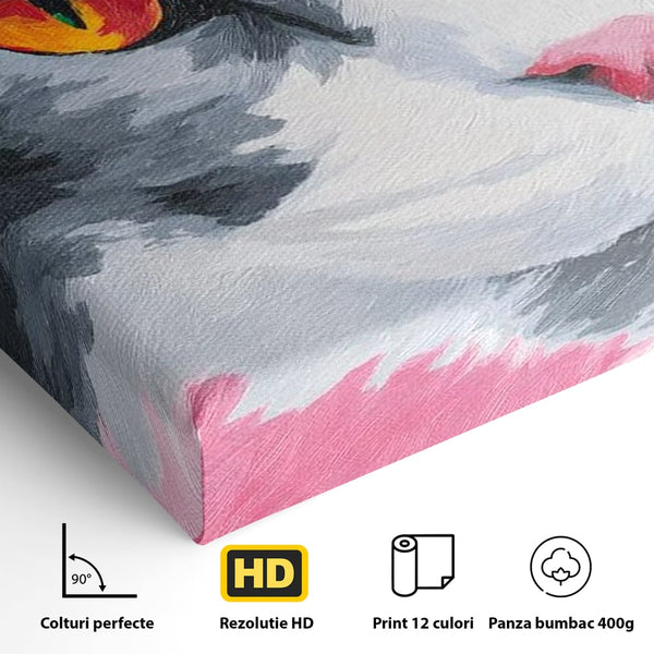Tablou Canvas Premium, LuxCanva® M1480, Mister printre Nuante, Pisica, Felina, Animal, Culori Vibrante, Pictura, Arta Moderna, Dormitor, Birou, Living, Camera Copil