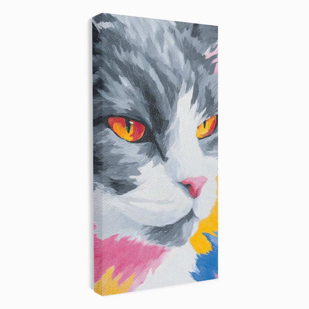 Tablou Canvas Premium, LuxCanva® M1480, Mister printre Nuante, Pisica, Felina, Animal, Culori Vibrante, Pictura, Arta Moderna, Dormitor, Birou, Living, Camera Copil
