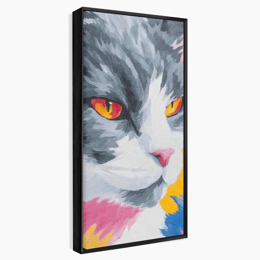 Tablou Canvas Premium, LuxCanva® M1480, Mister printre Nuante, Pisica, Felina, Animal, Culori Vibrante, Pictura, Arta Moderna, Dormitor, Birou, Living, Camera Copil